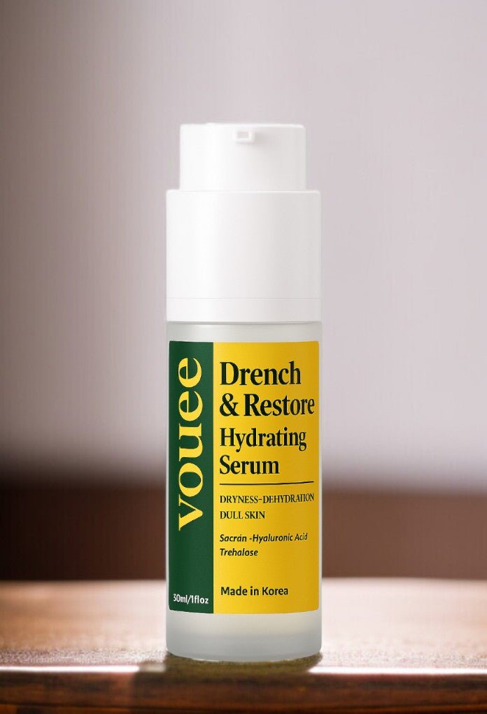 Vouee Drench & Restore Hydrating Serum bottle made for melanin-rich skin